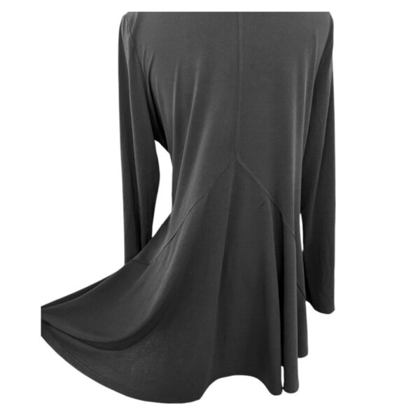 Nina Leonard Black Godet-Back Draped Long Sleeve Shrug High Low Cardigan Jacket - Picture 5 of 9